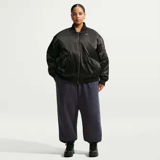 Nike Womens Studio Fleece Medium Weight Oversized High-Rise Cuffed Pants (Plus Size) in Black | IW4767-001