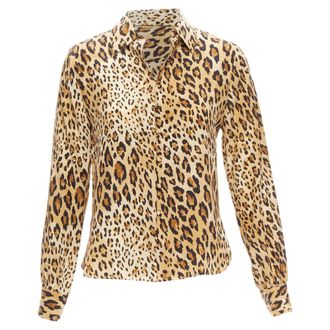 Frame Denim Ame silk camel multi leopard print long sleeve shirt