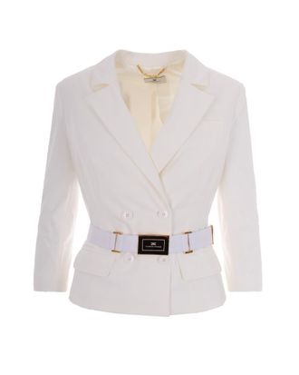 Elisabetta Franchi White Solid Notched Lapel Blazer