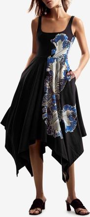 Desigual Placement Print Handkerchief Hem Stretch Cotton Dress in Black at Nordstrom, Size X-Large