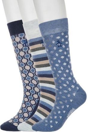 Original Penguin Paxton Neat Assorted 3-Pack Crew Socks in Denim at Nordstrom Rack
