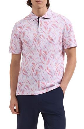 Bugatchi Hendrix Tropical Print Pima Cotton Polo in Peach at Nordstrom, Size Xxx-Large