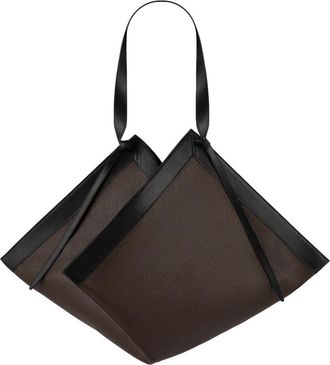 Yuzefi Geometric Brown Leather Wonton Large Bag