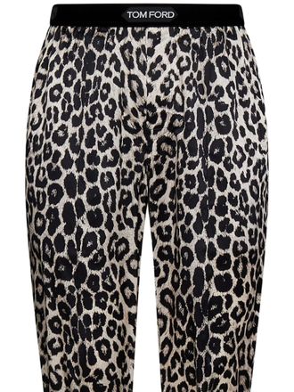 Tom Ford Womens Trousers Silk Leopard Print Black