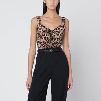 Dolce & Gabbana Charmeuse bustier with leopard print
