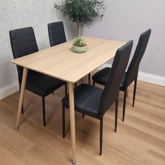 Kosy Koala Modern Dining Table Set with 4 Black Chairs Dining Furniture | Size: 120 cm x 70 cm