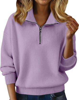 Generic Christmas Jumpers for Women Cosy Jumpers Women Uk Half Zip Polo V Neck Cozy Knit Sweaters Wool Cashmere Sweatshirt Thermal Warm Tunic Ladies Fleece To