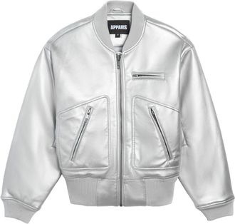 Apparis metallic-effect bomber jacket - women - Polyurethane/Viscose/Recycled Polyester - L - Silver