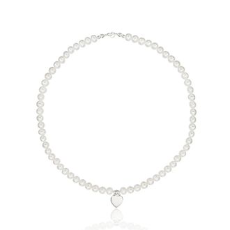 Lily & Roo Silver Large Pearl Personalised Heart Necklace