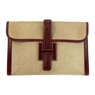 Herm&egrave;s Beige Rouge H Toile H Clutch Bag Pouch (Pre-Owned)
