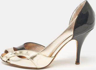 Giuseppe Zanotti Gold/black Leather And Patent Dorsay Pumps