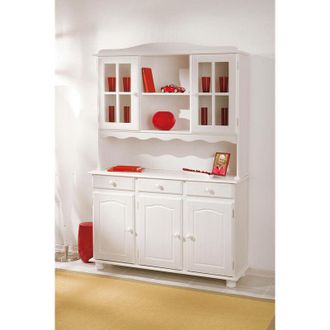 Dmora Aparador Con Tres Puertas Y Cajones Con Vitrina Superior, Color Blanco, 130 X 198 X 32 Cm, Con Embalaje Reforzado - Dmora