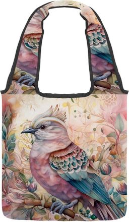 Generic Watercolor Bird Leaves Reversible Canvas Shoulder Tote - Double-Sided Print, 12oz Cotton, 27cm Drop, Fold-Flat Bag for Travel, Shopping, Street Outing