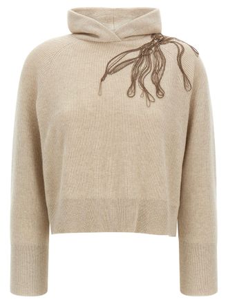 Brunello Cucinelli Womens Shiny Flower Embroidery Sweater