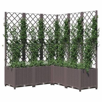 Berkfield Home Garden Planter with Trellis Brown 120x120x136 cm PP | Size: 120 x 120 x 136 cm