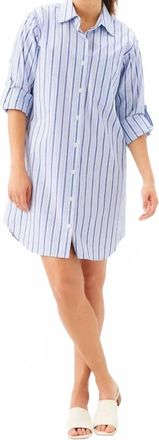 Karen Kane Stripe Roll Tab Shirt Dress In Blue