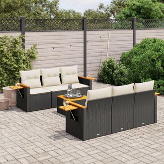 vidaXL Vidaxl - Set De Comedor De Jard&iacute;n 7 Pzas Y Cojines Rat&aacute;n Sint&eacute;tico Negro