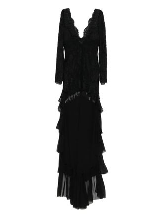 Saint Laurent lace ruffled dress - women - Cotton/Polyamide/Polyester - 36 - Black
