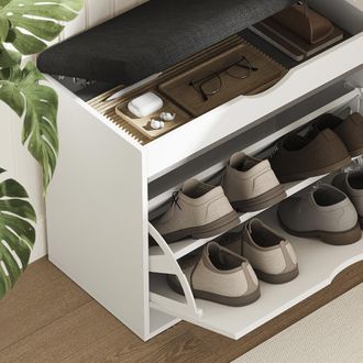 Vicco Banco Para Zapatos Schufy, Blanco, 60 X 51 Cm Con 2 Compartimentos, Vicco
