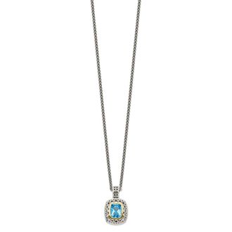 Diamond2Deal Sterling Silver with 14K Accent Cushion Light Swiss Blue Topaz Pendant Necklace