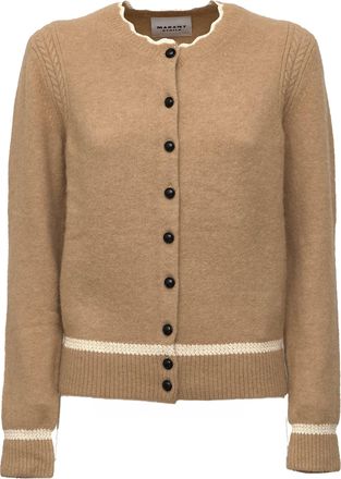 Isabel Marant Naia Round Neck Contrast Trim Alpaca-Blend Cardigan
