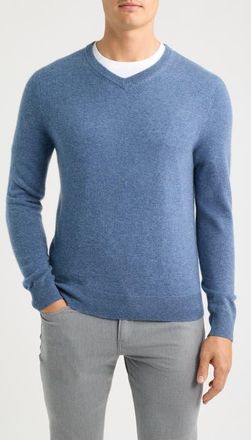 Nordstrom Cashmere V-Neck Sweater in Blue Moonlight Heather at Nordstrom, Size Large