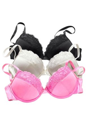 Petite Fleur Push-up-BH PETITE FLEUR, Damen, Gr. 70, Cup C, pink (pink, schwarz, wei&szlig;), Spitze, Obermaterial: 59% Polyester, 19% Baumwolle, 11% Elasthan, 11% Polya