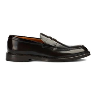 Doucal's Donkerbruine leren instapper met dienbladstiksels - Heren - Loafers - Bruin - 42 EU - Schoenen