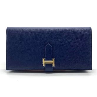 Herm&egrave;s Navy Epsom Leather Long Wallet (Bi-Fold) (Pre-Owned)