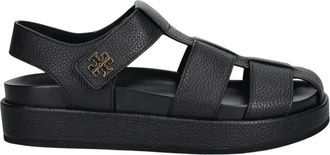 Tory Burch Schoenen > Sandalen > Platte Sandalen - Dames - Sandalen - Zwart - 38 EU - Leer - Schoenen