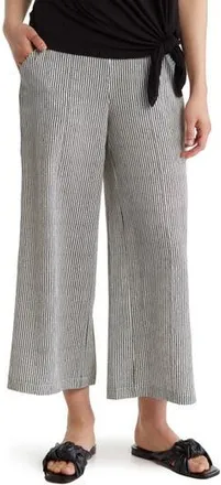 Max Studio Pull-On Crop Wide Leg Pants in Cream/Black Stripe Dash at Nordstrom Rack, Size X-Small