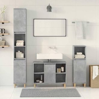 Berkfield Home Durable 3 Piece Bathroom Furniture Set Concrete Grey Engineered Wood