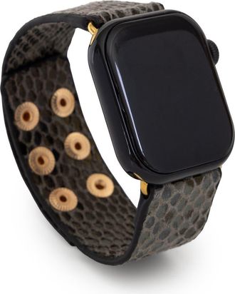 Saachi Snakeskin Faux Leather Apple Watch Watchband in Grey at Nordstrom Rack