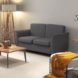 HOMCOM Homcom - Double Seat Sofa Linen Upholstery Loveseat Couch w/ Armrests Dark Grey