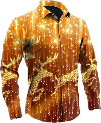 Generic Christmas Shirts for Men UK Long Sleeve Button Up Xmas Dress Shirts Ugly Funny Santa Claus Christmas Tree Snow Print Holiday Party Tops
