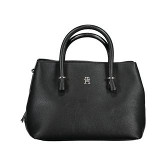 Tommy Hilfiger Tassen, Dames, Zwart, ONE Size, Polyester, Tommy Hilfiger Zwarte Polyurethaan Dames Handtas