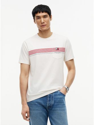 Tommy Hilfiger Mens Chest Stripe Pocket T-Shirt - White - XXL