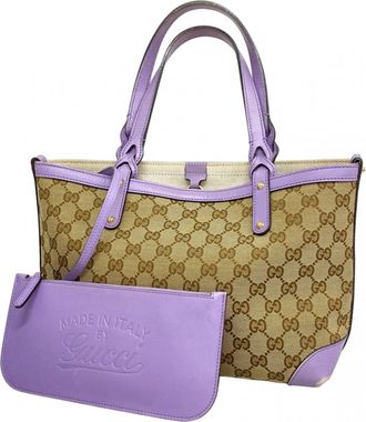 Gucci Beige Purple Canvas Tote Bag (Pre-Owned)