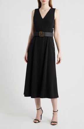 Anne Klein Side Button Cool Crepe Midi Dress in Anne Black at Nordstrom, Size 10