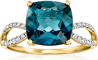 Ross-Simons London Blue Topaz and. Diamond Ring in 14kt Yellow Gold