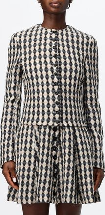 Msgm Blazer corto slim fit a quadri in lana vergine con scollo a girocollo