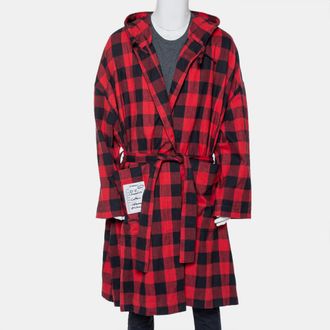 VETEMENTS Red & Black Plaided Flannel Belted Robe