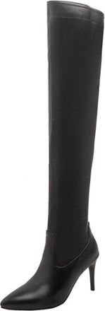 Generic Womens Over The Knee Boots Pointed Toe Stiletto Heel Faux Leather Slip On Comfortable Non Slip Durable Stylish for Evening Party Prom,Black,6.5 UK