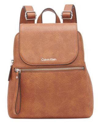 Calvin Klein Womens Reyna Novelty Key Item Flap Backpack, Caramel Mix, One Size