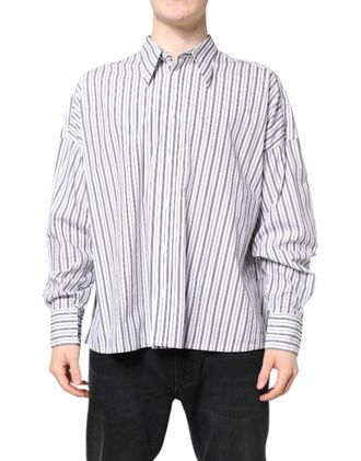 Dolce & Gabbana White Black Stripe Button Down Casual Mens Shirt