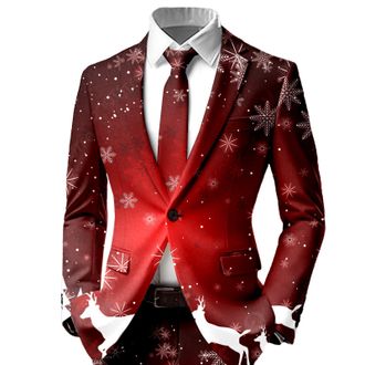 Generic Christmas Suit Red Blazer Men One Button Slim Fit Lightweight Tuxedo Jackets Novelty Snowflake Xmas Tree Print Christmas Suit Jackets Festive Costume 