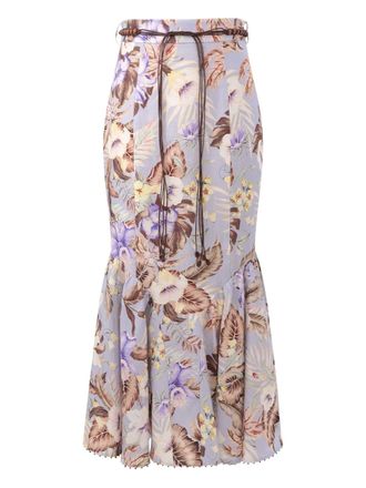 Zimmermann floral-print flared midi skirt - Purple