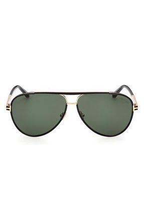 Tom Ford Rupert 63mm Pilot Sunglasses in Shiny Black Gunmetal/Green at Nordstrom