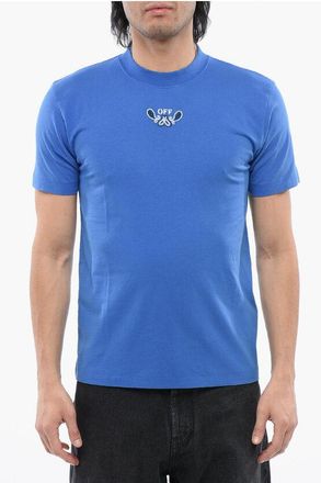 Off-white Mens Bandana Motif Crew-neck T-shirt in Blue Cotton - Size X-Large