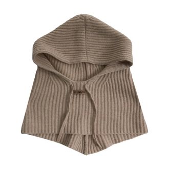 Pinko Hats, female, Beige, Size: ONE SIZE Beige Ribbed Knit Balaclava Hat